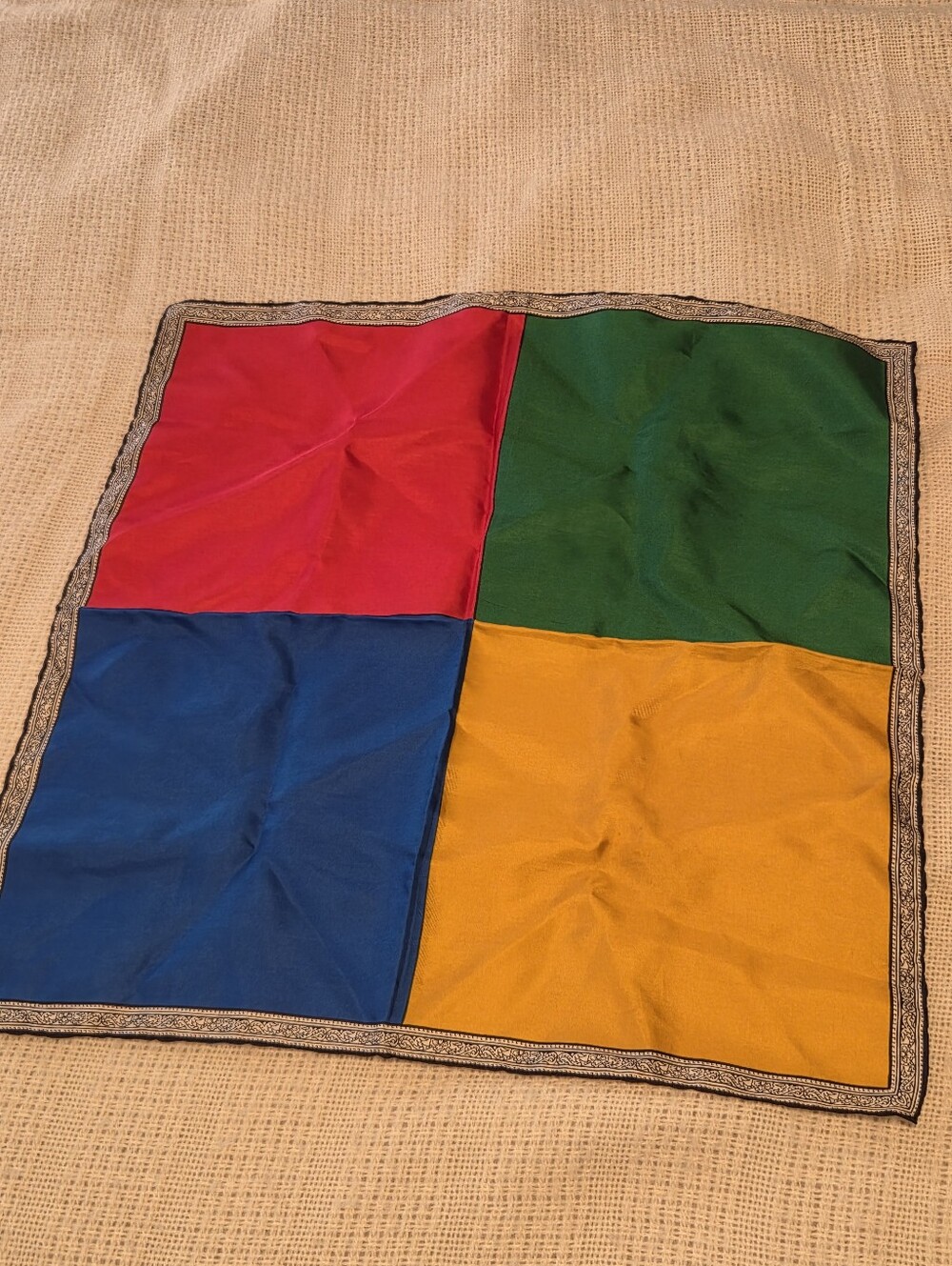 Vintage Silk Pocket Square Red Yellow Green Blue Multicolor Color Blocks